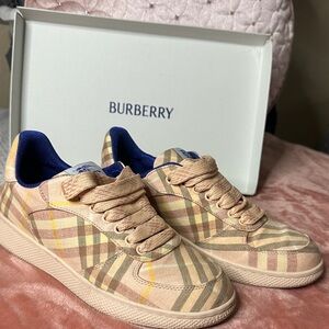 Burberry Beige and Blue Plaid Sneakers